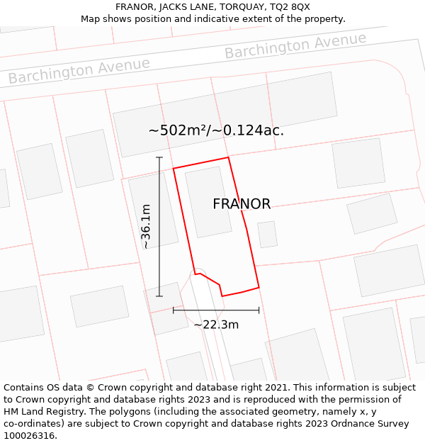 FRANOR, JACKS LANE, TORQUAY, TQ2 8QX: Plot and title map