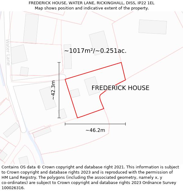 FREDERICK HOUSE, WATER LANE, RICKINGHALL, DISS, IP22 1EL: Plot and title map