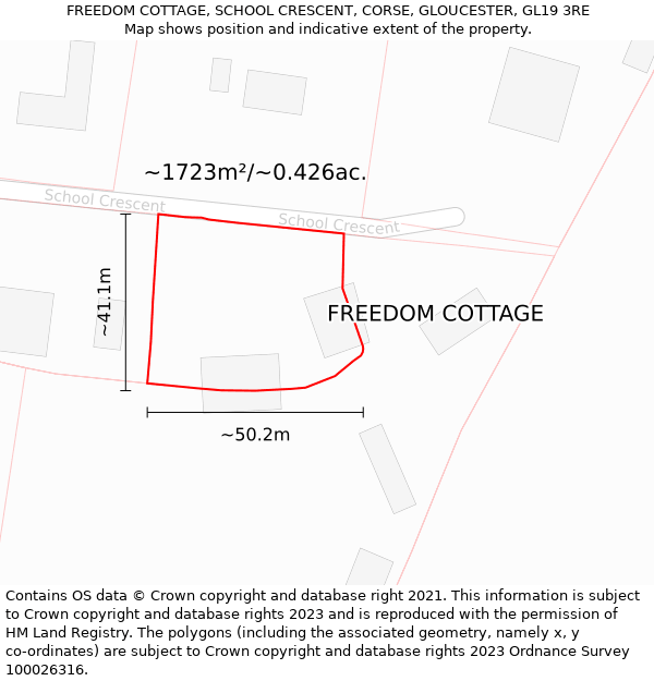 FREEDOM COTTAGE, SCHOOL CRESCENT, CORSE, GLOUCESTER, GL19 3RE: Plot and title map