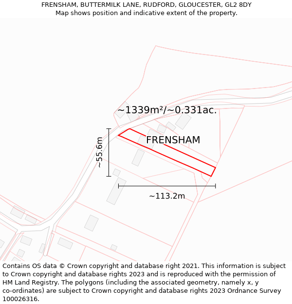 FRENSHAM, BUTTERMILK LANE, RUDFORD, GLOUCESTER, GL2 8DY: Plot and title map