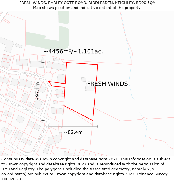 FRESH WINDS, BARLEY COTE ROAD, RIDDLESDEN, KEIGHLEY, BD20 5QA: Plot and title map