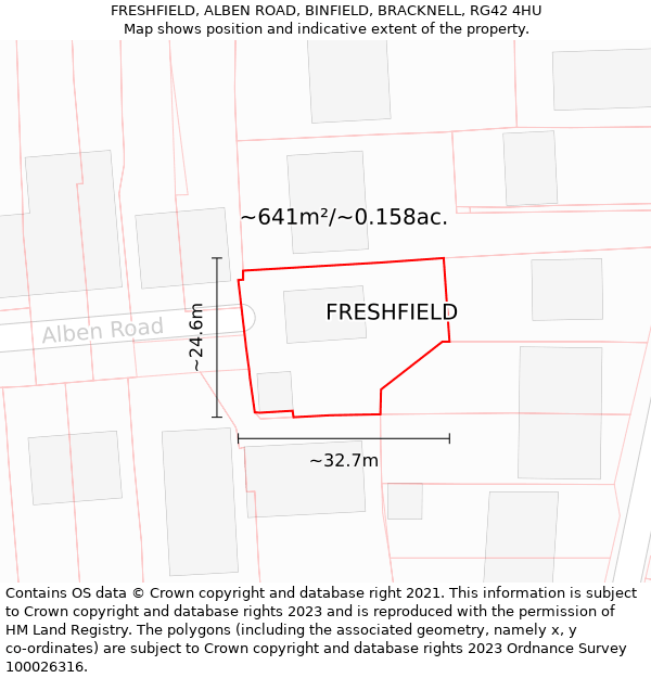 FRESHFIELD, ALBEN ROAD, BINFIELD, BRACKNELL, RG42 4HU: Plot and title map