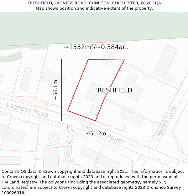 FRESHFIELD, LAGNESS ROAD, RUNCTON, CHICHESTER, PO20 1QA: Plot and title map