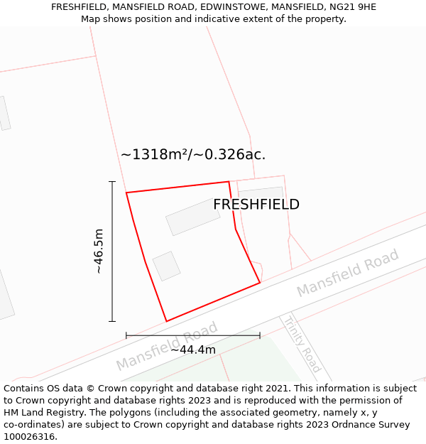 FRESHFIELD, MANSFIELD ROAD, EDWINSTOWE, MANSFIELD, NG21 9HE: Plot and title map