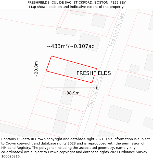 FRESHFIELDS, CUL DE SAC, STICKFORD, BOSTON, PE22 8EY: Plot and title map