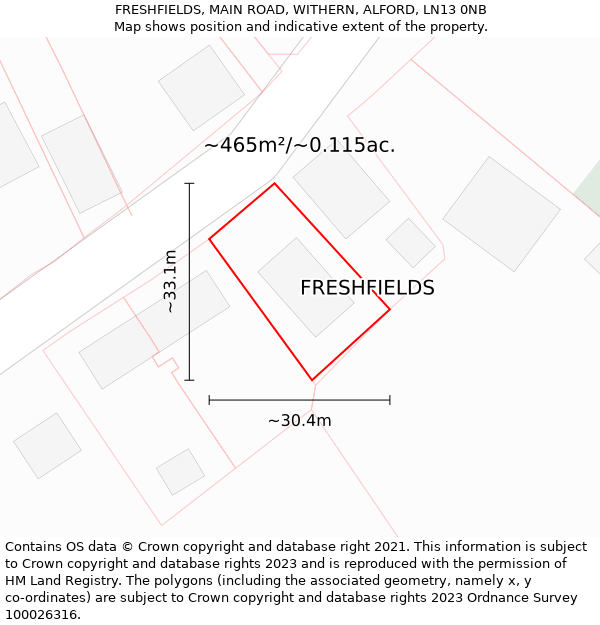 FRESHFIELDS, MAIN ROAD, WITHERN, ALFORD, LN13 0NB: Plot and title map