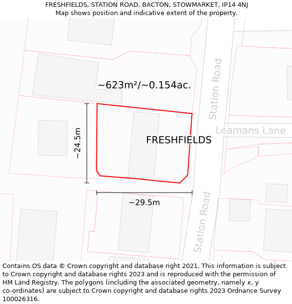 FRESHFIELDS, STATION ROAD, BACTON, STOWMARKET, IP14 4NJ: Plot and title map