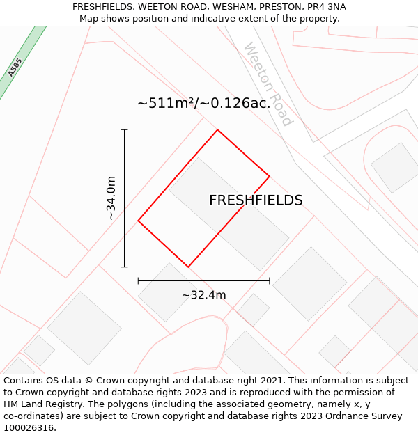 FRESHFIELDS, WEETON ROAD, WESHAM, PRESTON, PR4 3NA: Plot and title map