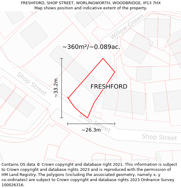 FRESHFORD, SHOP STREET, WORLINGWORTH, WOODBRIDGE, IP13 7HX: Plot and title map