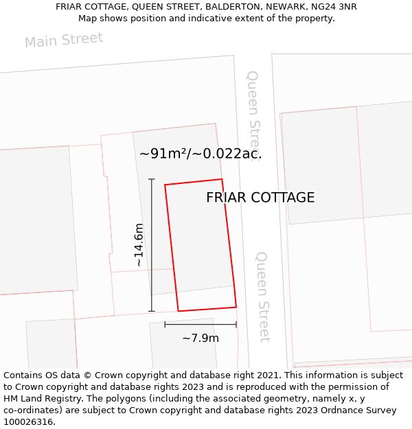 FRIAR COTTAGE, QUEEN STREET, BALDERTON, NEWARK, NG24 3NR: Plot and title map
