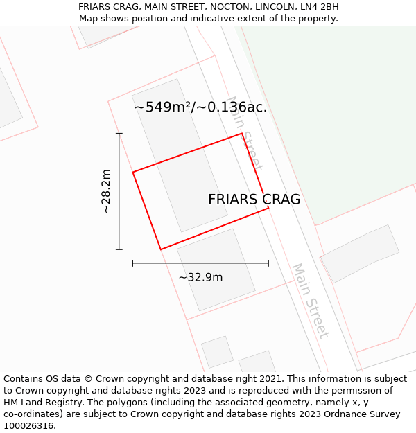 FRIARS CRAG, MAIN STREET, NOCTON, LINCOLN, LN4 2BH: Plot and title map