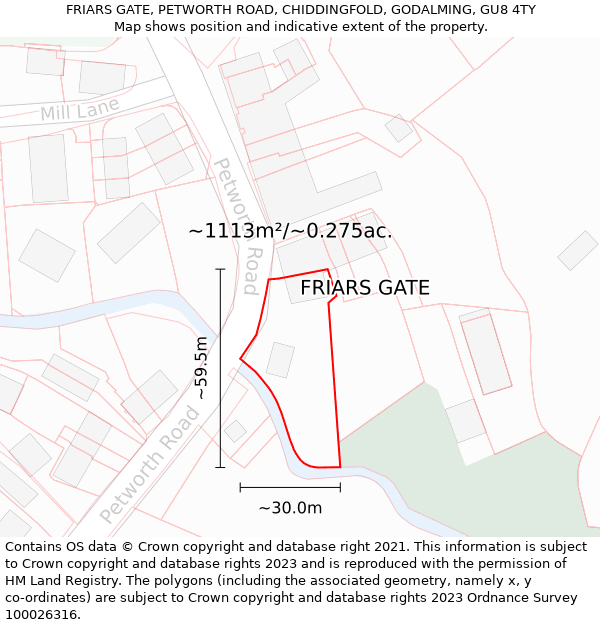 FRIARS GATE, PETWORTH ROAD, CHIDDINGFOLD, GODALMING, GU8 4TY: Plot and title map