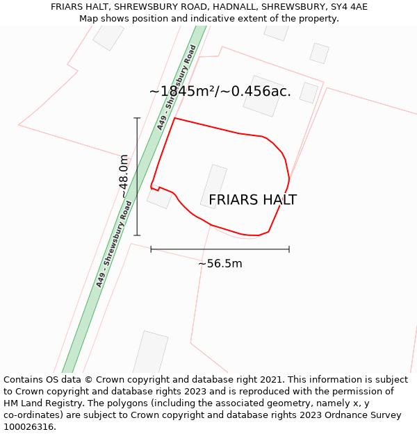 FRIARS HALT, SHREWSBURY ROAD, HADNALL, SHREWSBURY, SY4 4AE: Plot and title map