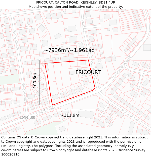 FRICOURT, CALTON ROAD, KEIGHLEY, BD21 4UR: Plot and title map