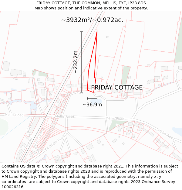 FRIDAY COTTAGE, THE COMMON, MELLIS, EYE, IP23 8DS: Plot and title map