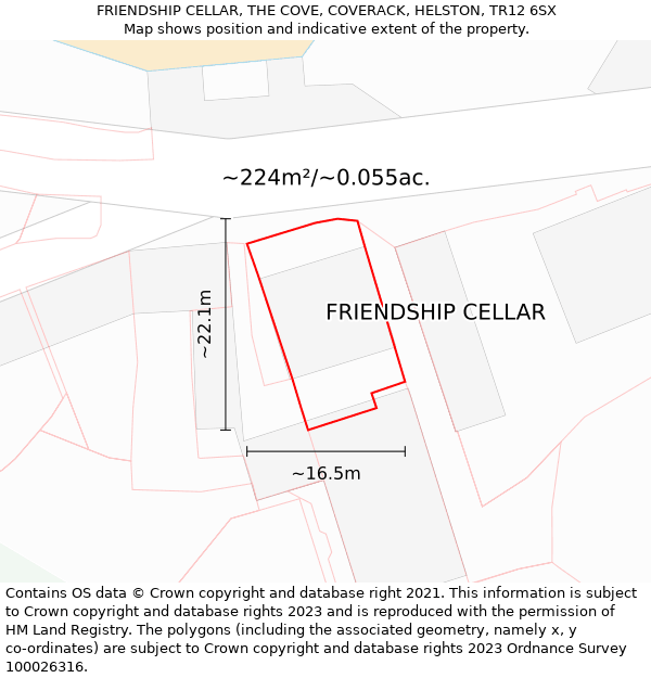 FRIENDSHIP CELLAR, THE COVE, COVERACK, HELSTON, TR12 6SX: Plot and title map