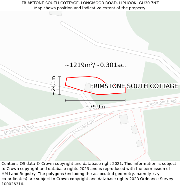 FRIMSTONE SOUTH COTTAGE, LONGMOOR ROAD, LIPHOOK, GU30 7NZ: Plot and title map