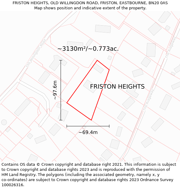 FRISTON HEIGHTS, OLD WILLINGDON ROAD, FRISTON, EASTBOURNE, BN20 0AS: Plot and title map