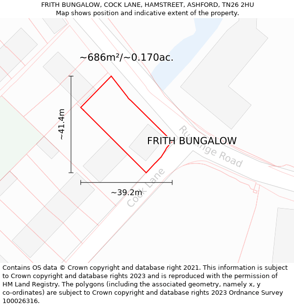 FRITH BUNGALOW, COCK LANE, HAMSTREET, ASHFORD, TN26 2HU: Plot and title map