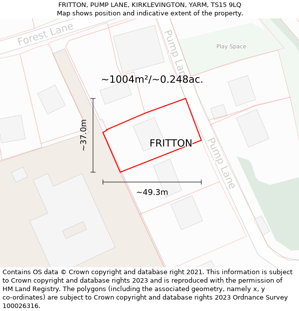 FRITTON, PUMP LANE, KIRKLEVINGTON, YARM, TS15 9LQ: Plot and title map