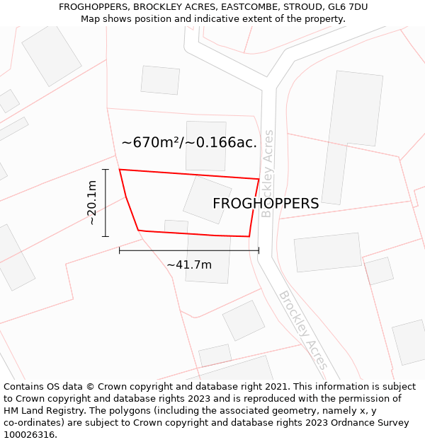 FROGHOPPERS, BROCKLEY ACRES, EASTCOMBE, STROUD, GL6 7DU: Plot and title map