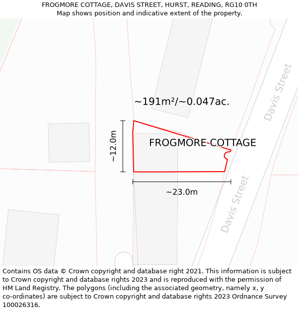 FROGMORE COTTAGE, DAVIS STREET, HURST, READING, RG10 0TH: Plot and title map