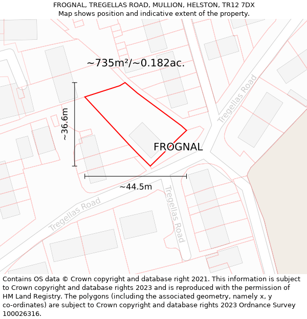 FROGNAL, TREGELLAS ROAD, MULLION, HELSTON, TR12 7DX: Plot and title map