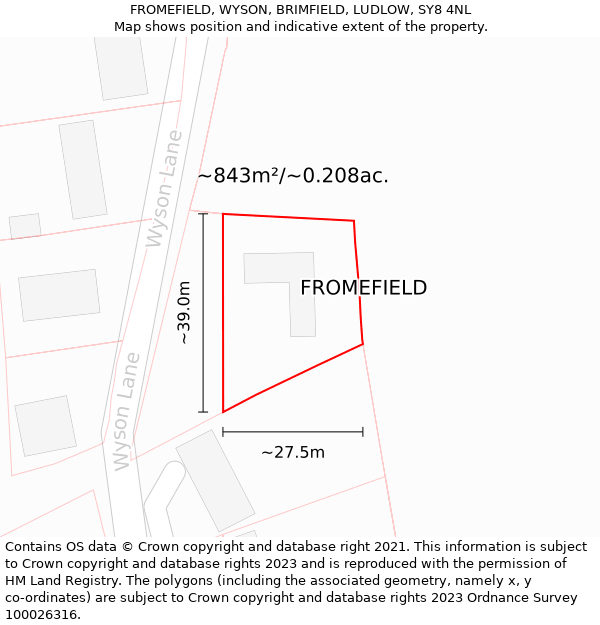 FROMEFIELD, WYSON, BRIMFIELD, LUDLOW, SY8 4NL: Plot and title map