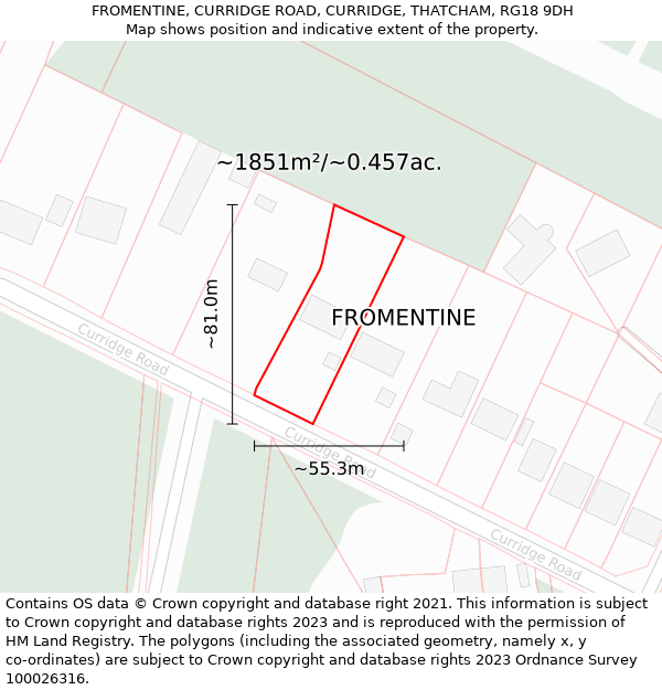 FROMENTINE, CURRIDGE ROAD, CURRIDGE, THATCHAM, RG18 9DH: Plot and title map