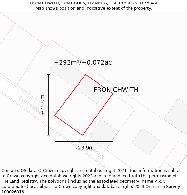 FRON CHWITH, LON GROES, LLANRUG, CAERNARFON, LL55 4AF: Plot and title map