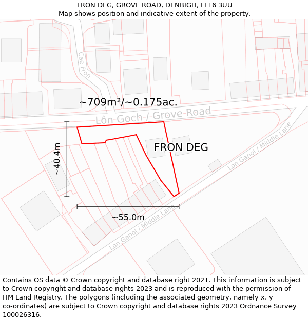 FRON DEG, GROVE ROAD, DENBIGH, LL16 3UU: Plot and title map