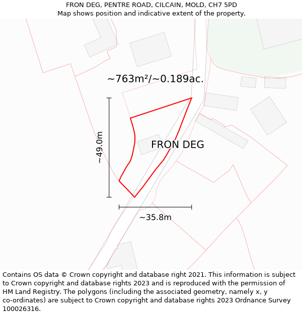 FRON DEG, PENTRE ROAD, CILCAIN, MOLD, CH7 5PD: Plot and title map