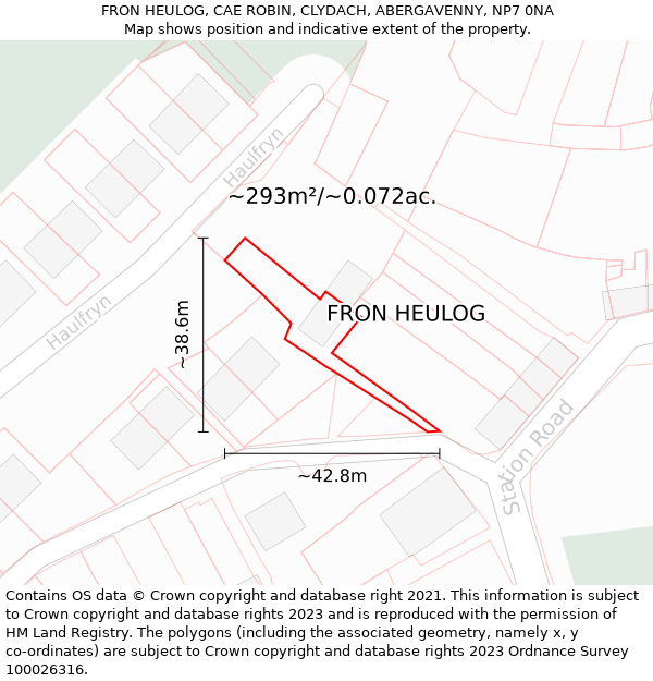 FRON HEULOG, CAE ROBIN, CLYDACH, ABERGAVENNY, NP7 0NA: Plot and title map