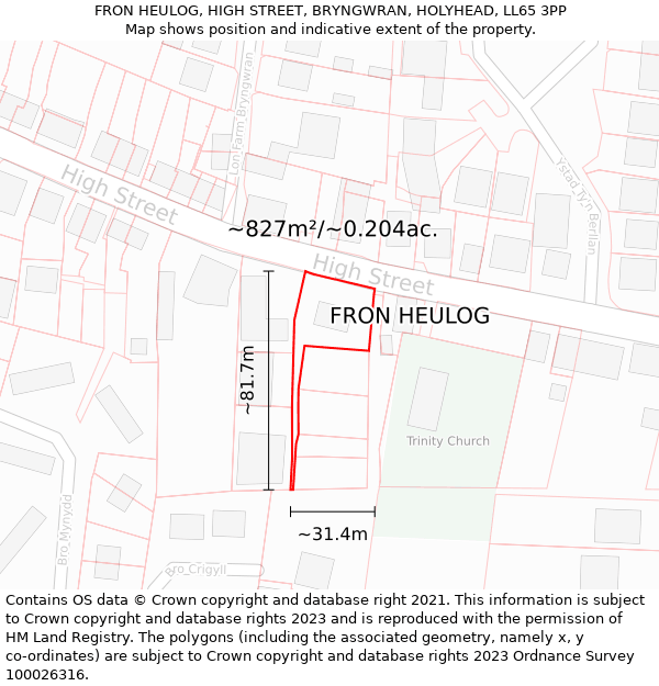 FRON HEULOG, HIGH STREET, BRYNGWRAN, HOLYHEAD, LL65 3PP: Plot and title map