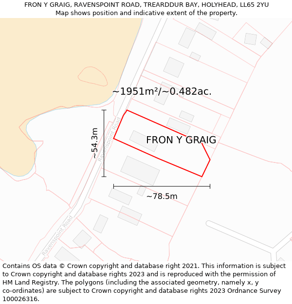 FRON Y GRAIG, RAVENSPOINT ROAD, TREARDDUR BAY, HOLYHEAD, LL65 2YU: Plot and title map