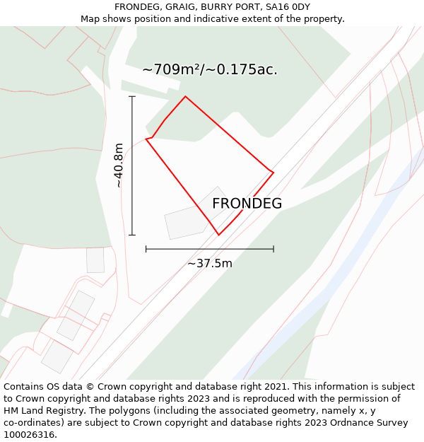 FRONDEG, GRAIG, BURRY PORT, SA16 0DY: Plot and title map