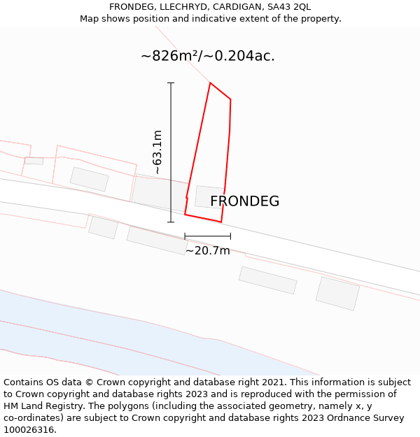 FRONDEG, LLECHRYD, CARDIGAN, SA43 2QL: Plot and title map