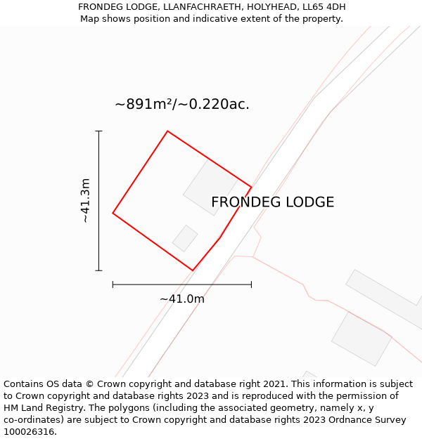 FRONDEG LODGE, LLANFACHRAETH, HOLYHEAD, LL65 4DH: Plot and title map