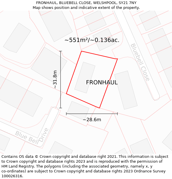 FRONHAUL, BLUEBELL CLOSE, WELSHPOOL, SY21 7NY: Plot and title map