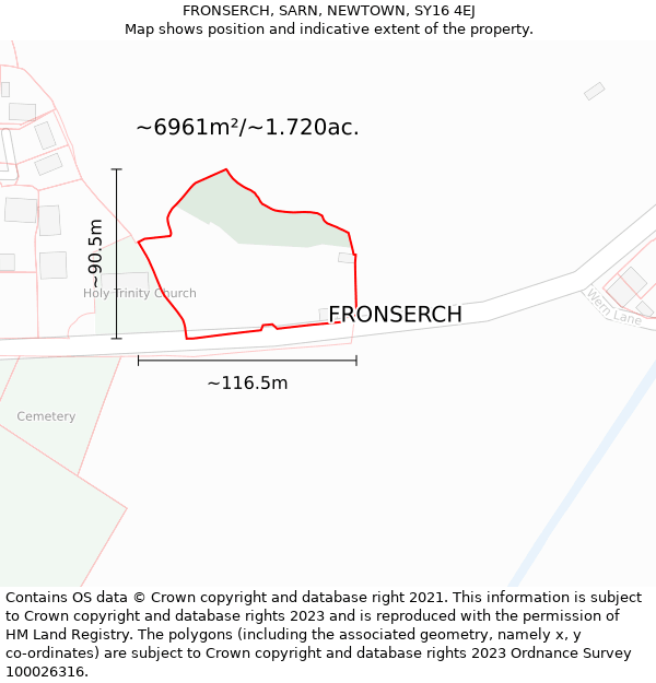 FRONSERCH, SARN, NEWTOWN, SY16 4EJ: Plot and title map