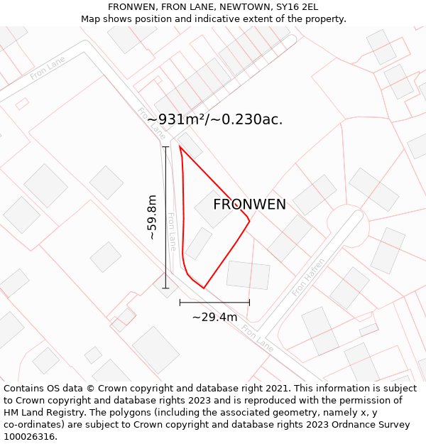 FRONWEN, FRON LANE, NEWTOWN, SY16 2EL: Plot and title map
