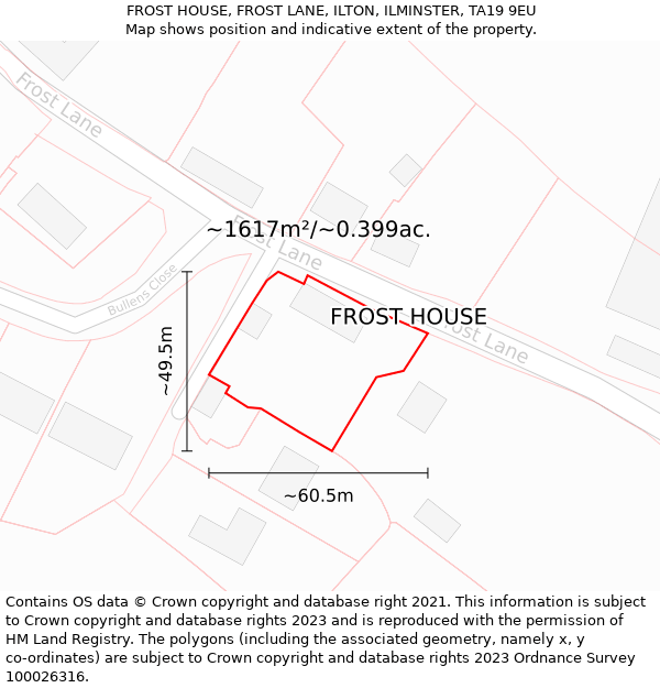 FROST HOUSE, FROST LANE, ILTON, ILMINSTER, TA19 9EU: Plot and title map