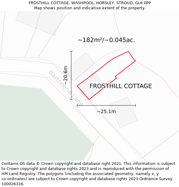 FROSTHILL COTTAGE, WASHPOOL, HORSLEY, STROUD, GL6 0PP: Plot and title map