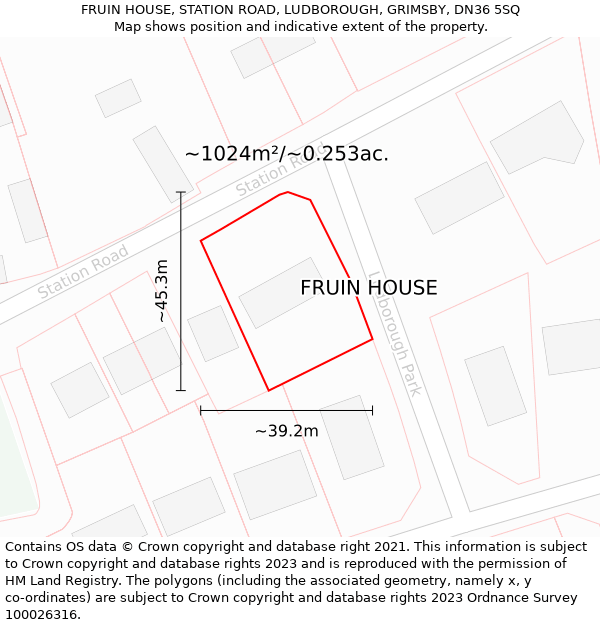 FRUIN HOUSE, STATION ROAD, LUDBOROUGH, GRIMSBY, DN36 5SQ: Plot and title map