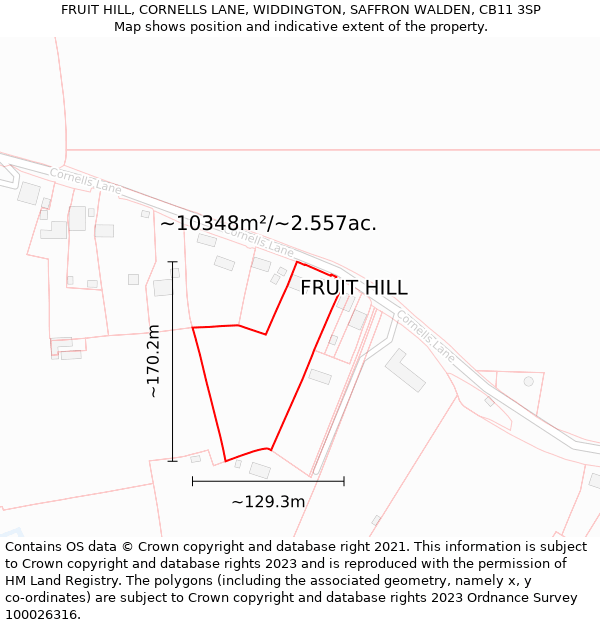 FRUIT HILL, CORNELLS LANE, WIDDINGTON, SAFFRON WALDEN, CB11 3SP: Plot and title map