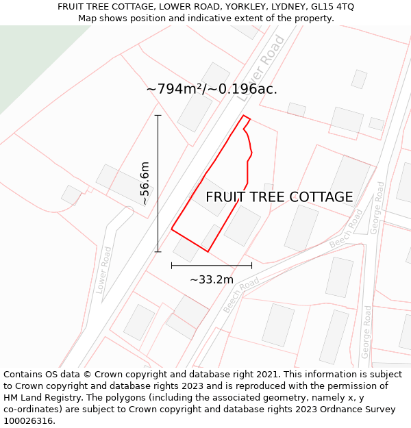FRUIT TREE COTTAGE, LOWER ROAD, YORKLEY, LYDNEY, GL15 4TQ: Plot and title map