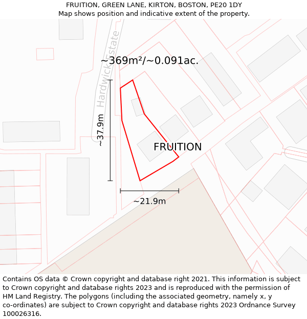 FRUITION, GREEN LANE, KIRTON, BOSTON, PE20 1DY: Plot and title map