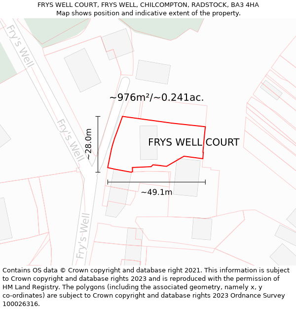 FRYS WELL COURT, FRYS WELL, CHILCOMPTON, RADSTOCK, BA3 4HA: Plot and title map