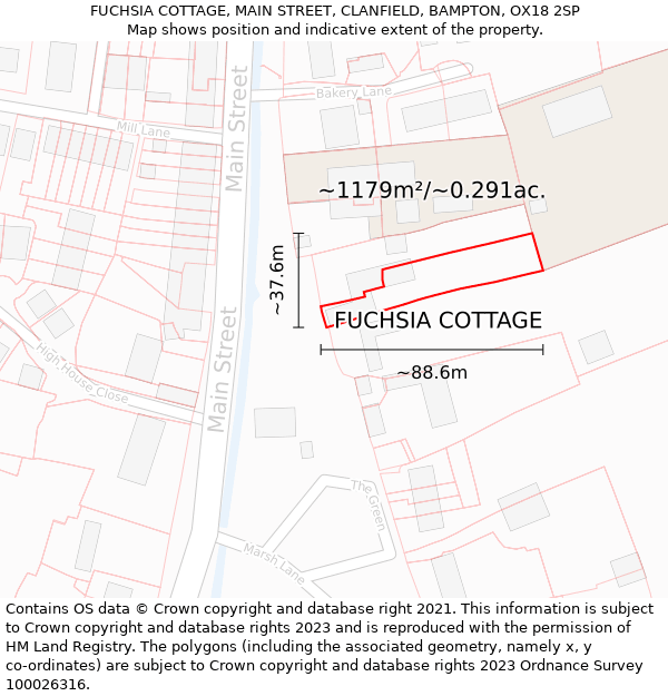 FUCHSIA COTTAGE, MAIN STREET, CLANFIELD, BAMPTON, OX18 2SP: Plot and title map