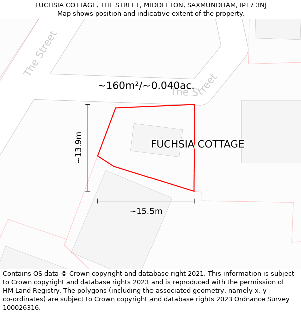 FUCHSIA COTTAGE, THE STREET, MIDDLETON, SAXMUNDHAM, IP17 3NJ: Plot and title map